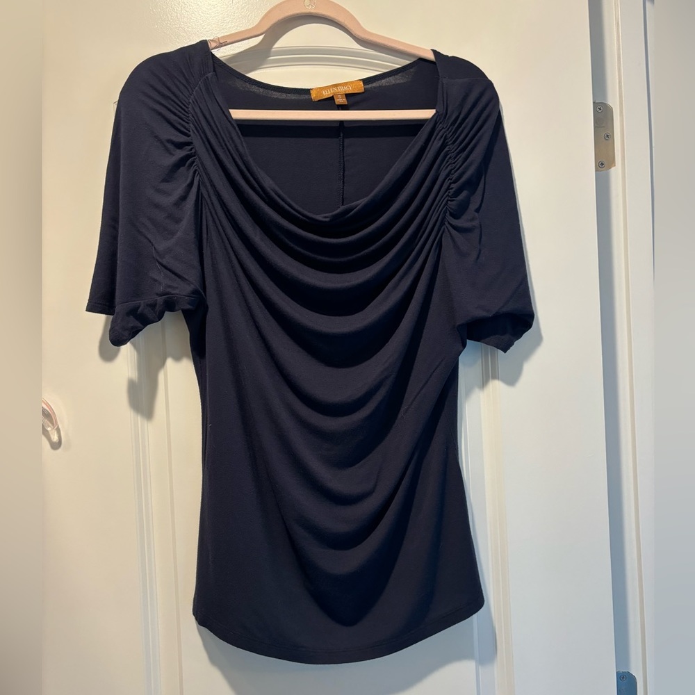 Ellen Tracy - navy drape neck top | Size S